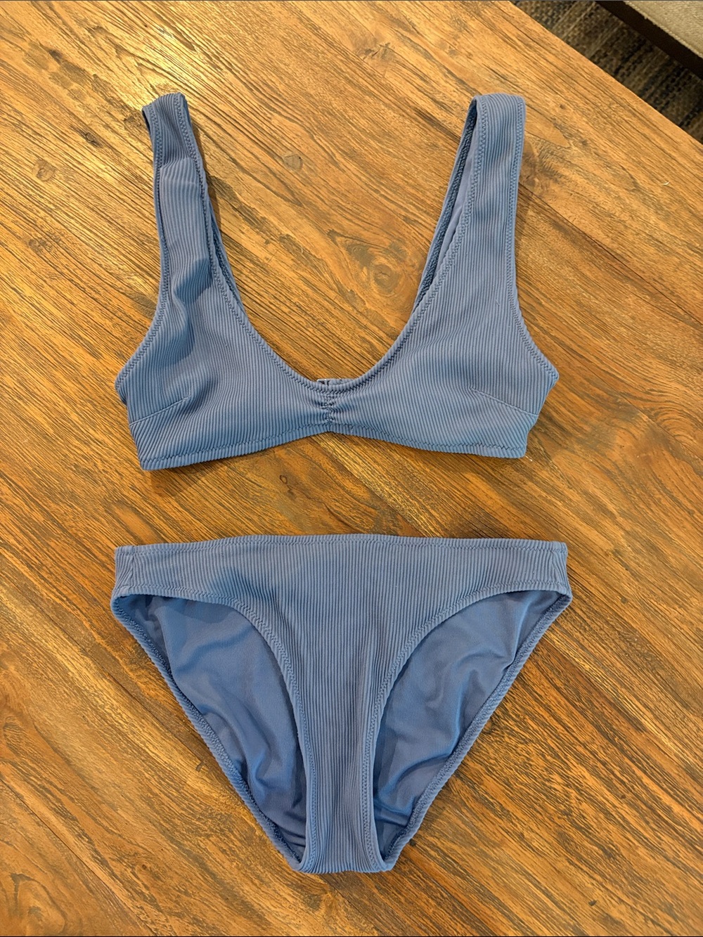 aerie Ribbed Scoop Bikini Set in Dusty Blue